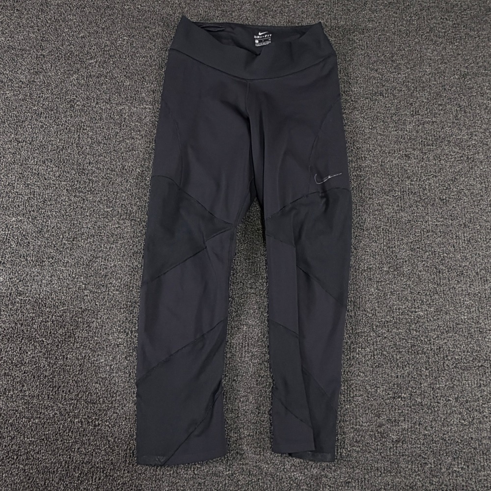 Nike Leggings Womens S 933627-010 Black Mesh Panel Dri-FIT EUC